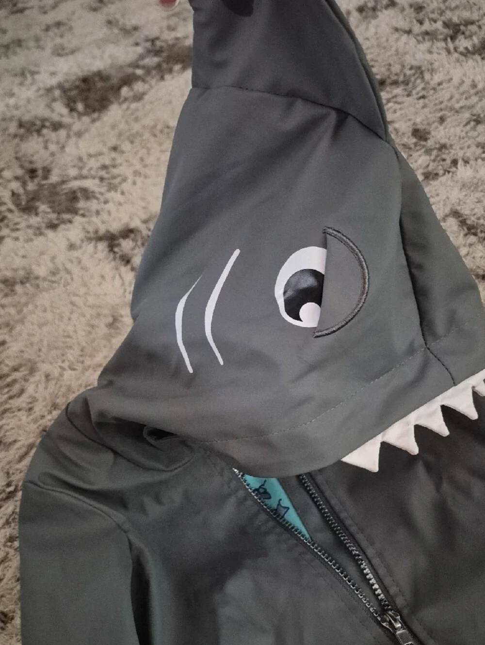 Cat & Jack Gray Hooded Rain Jacket with Aqua Shark Lining